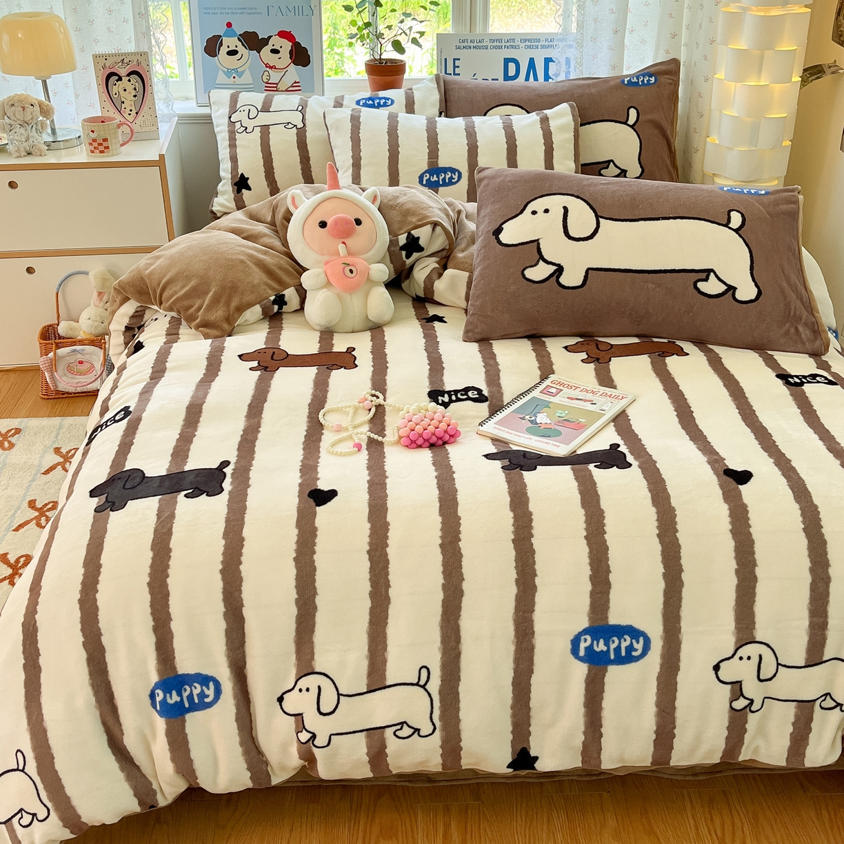 91家纺网 家纺一手货源 找家纺 如一 2025新款高克重卡通印花牛奶绒四件套第二批 幸运狗