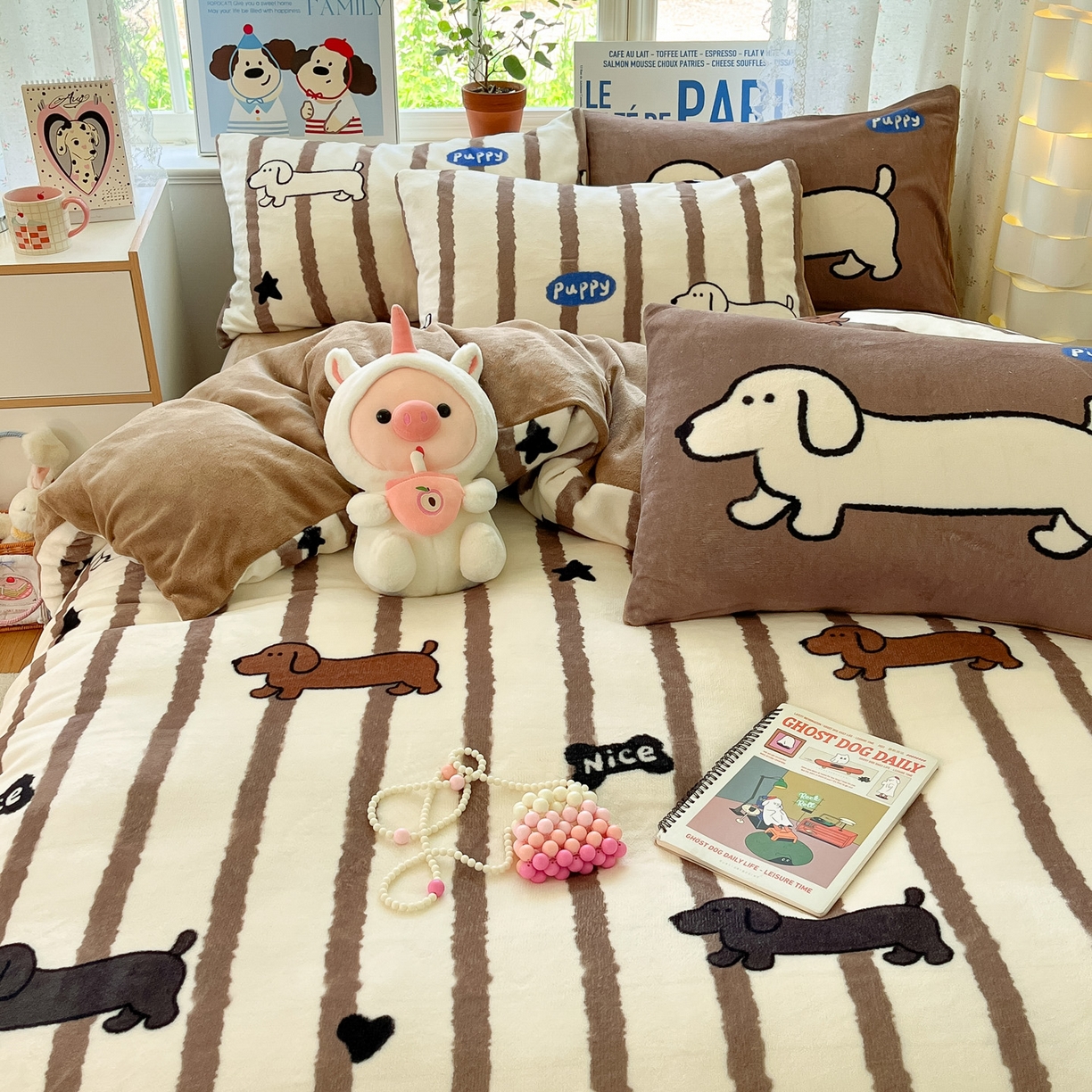 91家纺网 家纺一手货源 找家纺 如一 2025新款高克重卡通印花牛奶绒四件套第二批 幸运狗