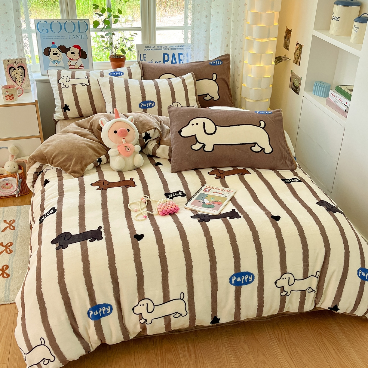 91家纺网 家纺一手货源 找家纺 如一 2025新款高克重卡通印花牛奶绒四件套第二批 幸运狗