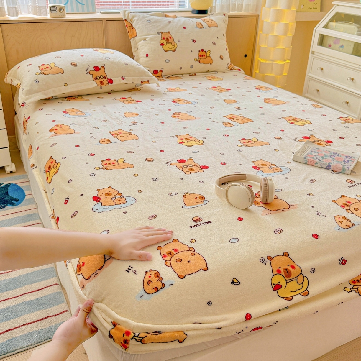 91家纺网 家纺一手货源 找家纺 （总）名兮家居 2025新款高克重印花牛奶绒单床笠床笠单件