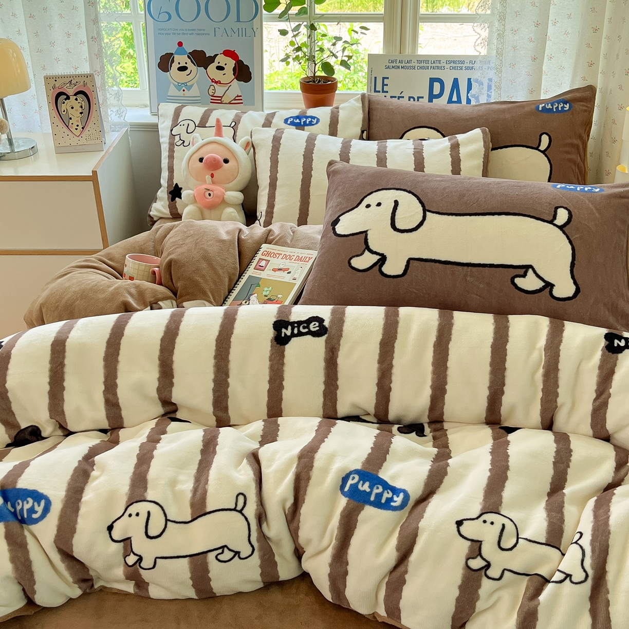 91家纺网 家纺一手货源 找家纺 如一 2025新款高克重卡通印花牛奶绒四件套第二批 幸运狗