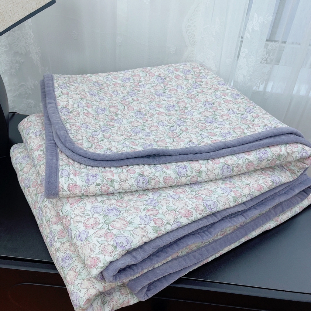 91家纺网 家纺一手货源 找家纺 暖居 2025新款棉加绒印花床盖 紫藤