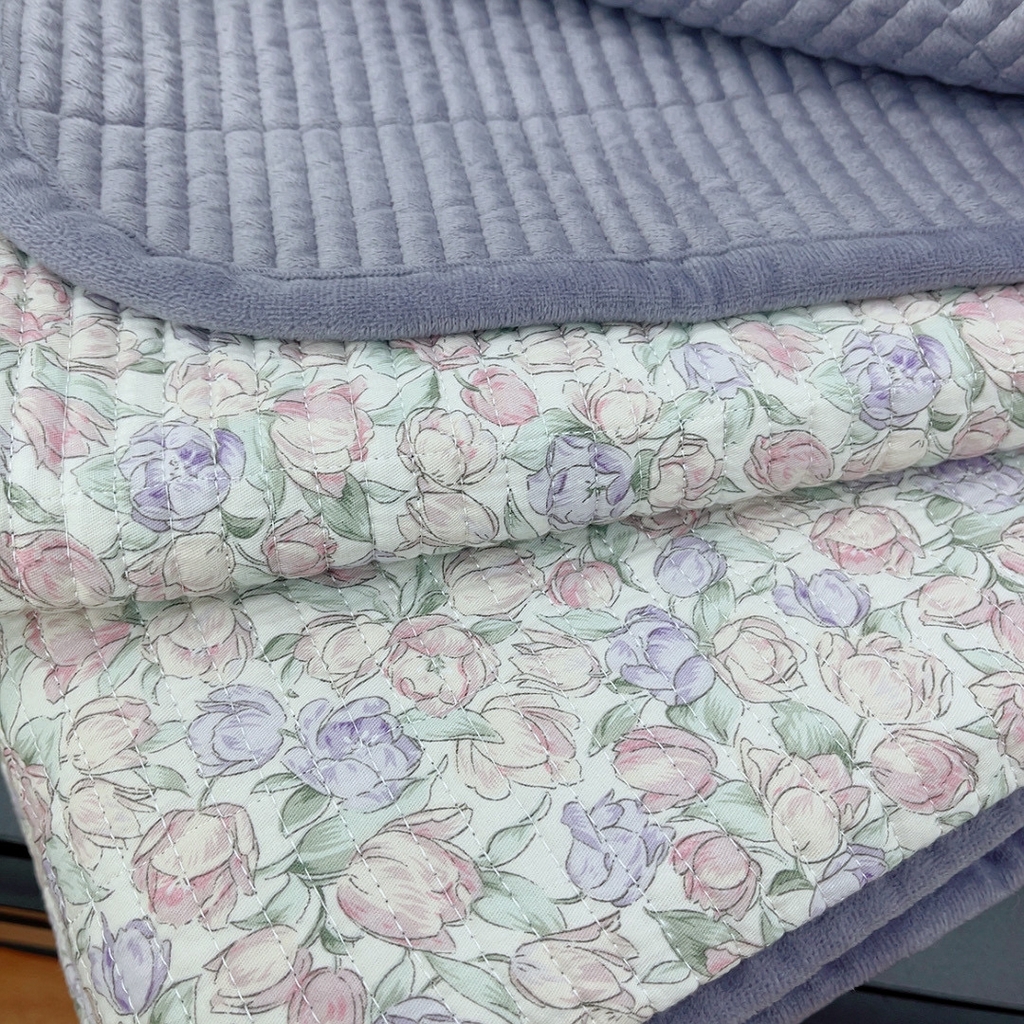 91家纺网 家纺一手货源 找家纺 暖居 2025新款棉加绒印花床盖 紫藤