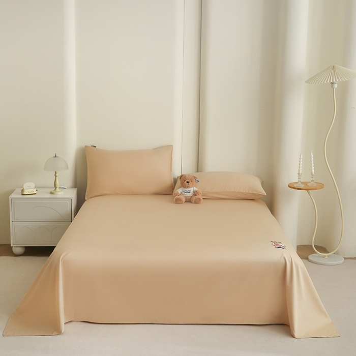 91家纺网 家纺一手货源 找家纺 泰迪爱兰Teddy ISLAND  2026新款全棉40S单品刺绣床单 白杏色