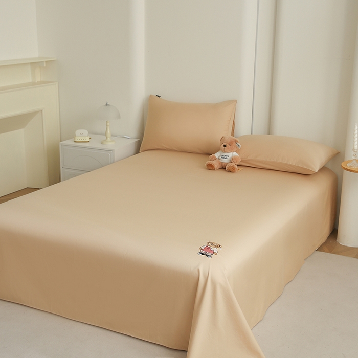 91家纺网 家纺一手货源 找家纺 泰迪爱兰Teddy ISLAND  2026新款全棉40S单品刺绣床单 白杏色