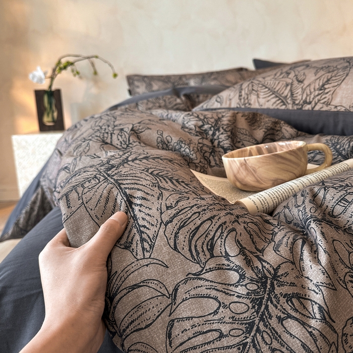 91家纺网 家纺一手货源 找家纺 寐居家纺 2025新款A类全棉纯棉磨毛印花四件套 蕉叶