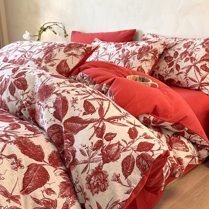 寐居家纺 2025新款A类全棉纯棉磨毛印花四件套 花楹