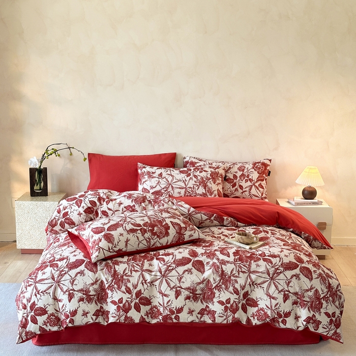 91家纺网 家纺一手货源 找家纺 寐居家纺 2025新款A类全棉纯棉磨毛印花四件套 花楹