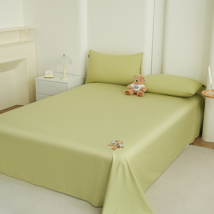 91家纺网 家纺一手货源 找家纺 泰迪爱兰Teddy ISLAND  2026新款全棉40S单品刺绣床单 果绿