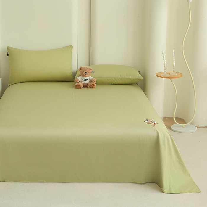 91家纺网 家纺一手货源 找家纺 泰迪爱兰Teddy ISLAND  2026新款全棉40S单品刺绣床单 果绿