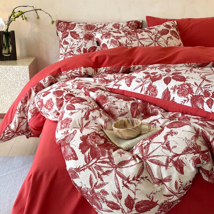 91家纺网 家纺一手货源 找家纺 寐居家纺 2025新款A类全棉纯棉磨毛印花四件套 花楹