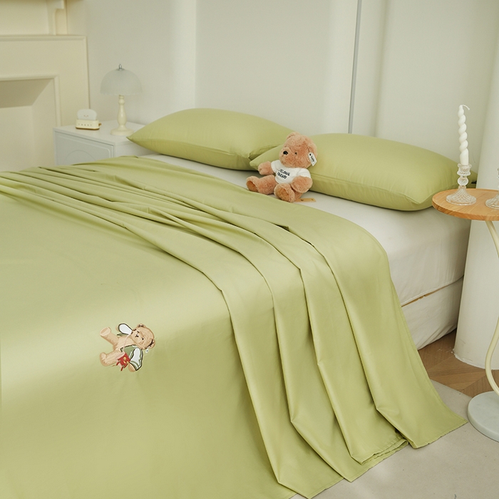 泰迪爱兰Teddy ISLAND  2026新款全棉40S单品刺绣床单 果绿