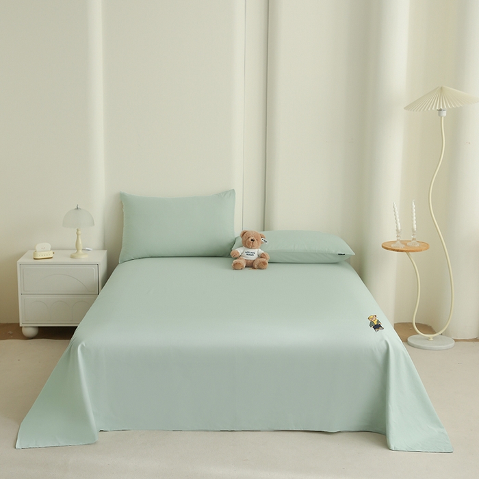 91家纺网 家纺一手货源 找家纺 泰迪爱兰Teddy ISLAND  2026新款全棉40S单品刺绣床单 抹茶绿