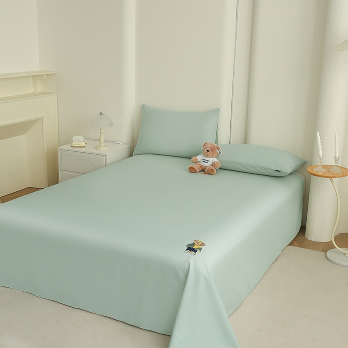 91家纺网 家纺一手货源 找家纺 泰迪爱兰Teddy ISLAND  2026新款全棉40S单品刺绣床单 抹茶绿