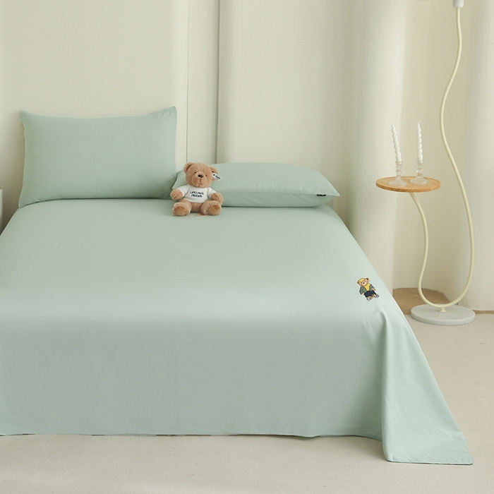 91家纺网 家纺一手货源 找家纺 泰迪爱兰Teddy ISLAND  2026新款全棉40S单品刺绣床单 抹茶绿