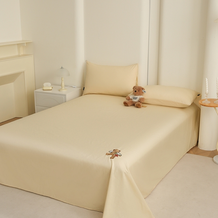 91家纺网 家纺一手货源 找家纺 泰迪爱兰Teddy ISLAND  2026新款全棉40S单品刺绣床单 奶昔白