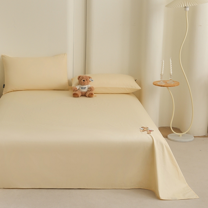 91家纺网 家纺一手货源 找家纺 泰迪爱兰Teddy ISLAND  2026新款全棉40S单品刺绣床单 奶昔白