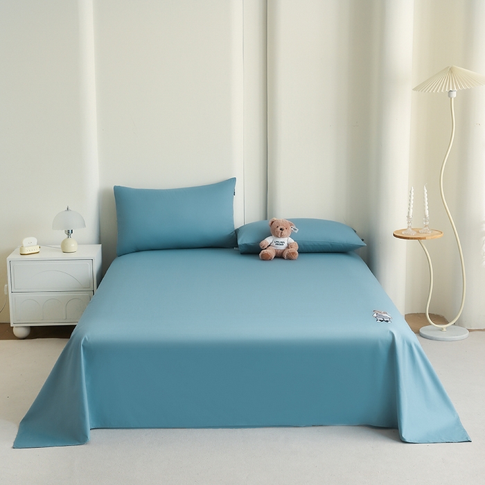 91家纺网 家纺一手货源 找家纺 泰迪爱兰Teddy ISLAND  2026新款全棉40S单品刺绣床单 时尚蓝