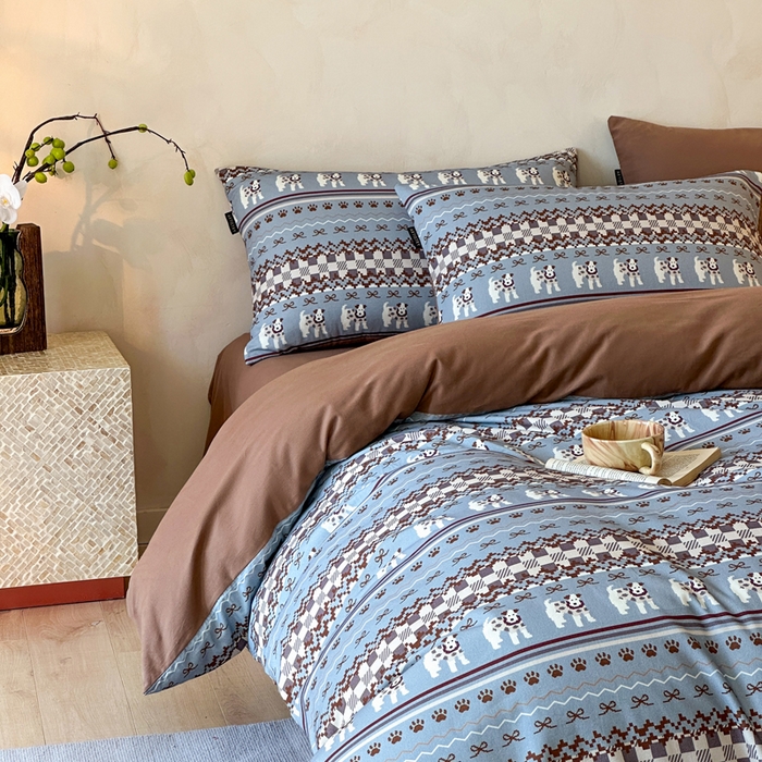 91家纺网 家纺一手货源 找家纺 寐居家纺 2025新款A类全棉纯棉磨毛印花四件套 摩卡