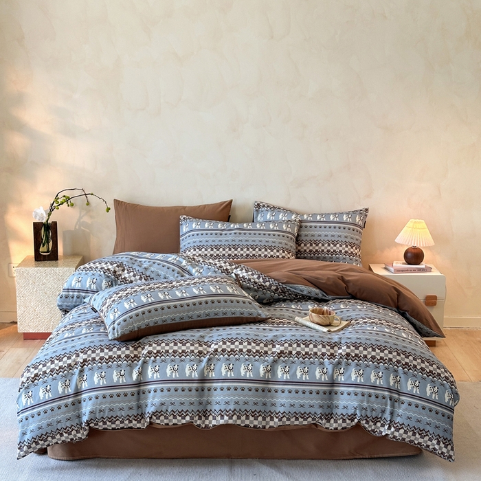 91家纺网 家纺一手货源 找家纺 寐居家纺 2025新款A类全棉纯棉磨毛印花四件套 摩卡