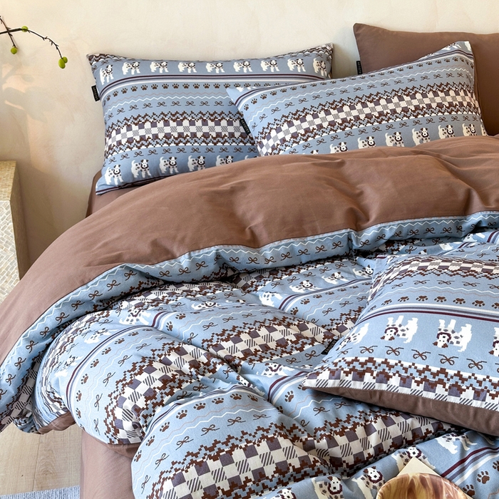 91家纺网 家纺一手货源 找家纺 寐居家纺 2025新款A类全棉纯棉磨毛印花四件套 摩卡