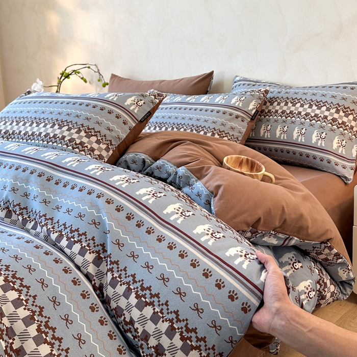 91家纺网 家纺一手货源 找家纺 寐居家纺 2025新款A类全棉纯棉磨毛印花四件套 摩卡