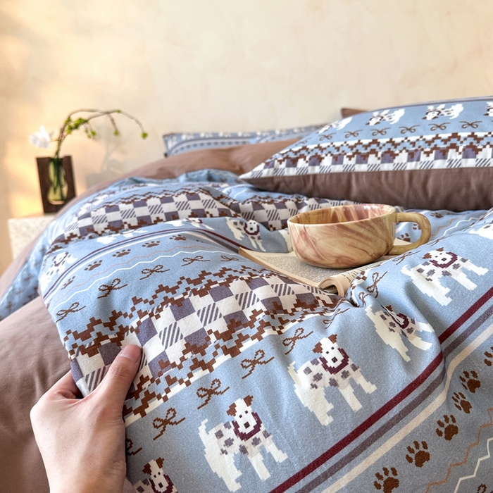 91家纺网 家纺一手货源 找家纺 寐居家纺 2025新款A类全棉纯棉磨毛印花四件套 摩卡