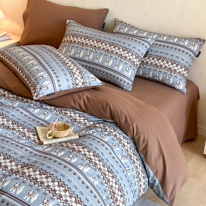 91家纺网 家纺一手货源 找家纺 寐居家纺 2025新款A类全棉纯棉磨毛印花四件套 摩卡