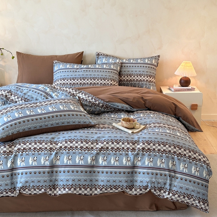 91家纺网 家纺一手货源 找家纺 寐居家纺 2025新款A类全棉纯棉磨毛印花四件套 摩卡