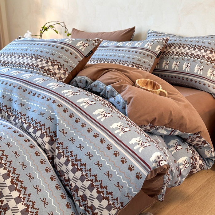 寐居家纺 2025新款A类全棉纯棉磨毛印花四件套 摩卡