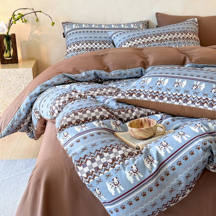 91家纺网 家纺一手货源 找家纺 寐居家纺 2025新款A类全棉纯棉磨毛印花四件套 摩卡