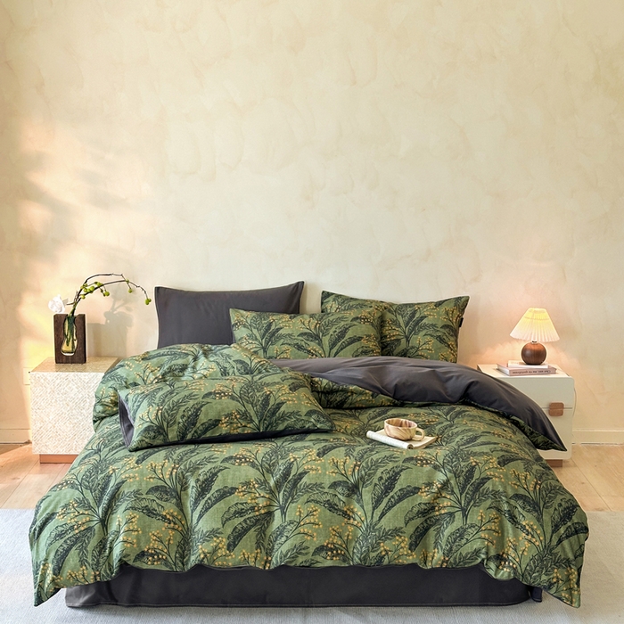 91家纺网 家纺一手货源 找家纺 寐居家纺 2025新款A类全棉纯棉磨毛印花四件套 青枝