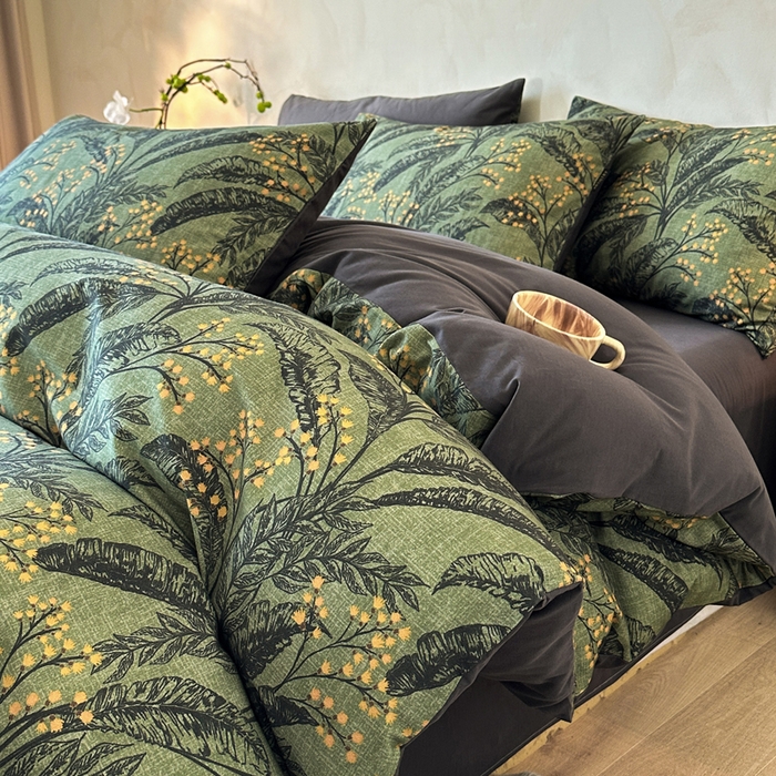 寐居家纺 2025新款A类全棉纯棉磨毛印花四件套 青枝