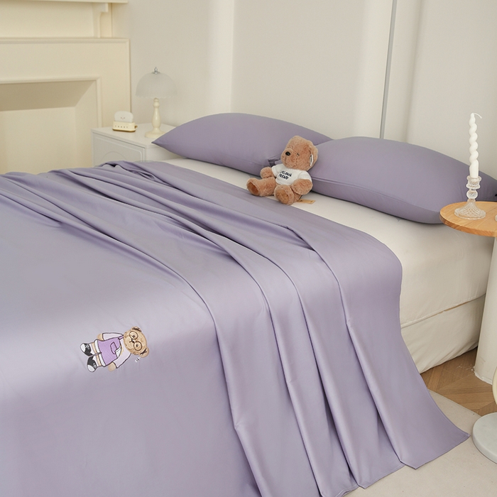 泰迪爱兰Teddy ISLAND  2026新款全棉40S单品刺绣床单 香芋紫