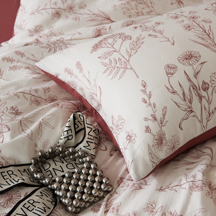 91家纺网 家纺一手货源 找家纺 禾时 2025新款全棉纯棉双层纱印花四件套-暗合 茉含-红咖