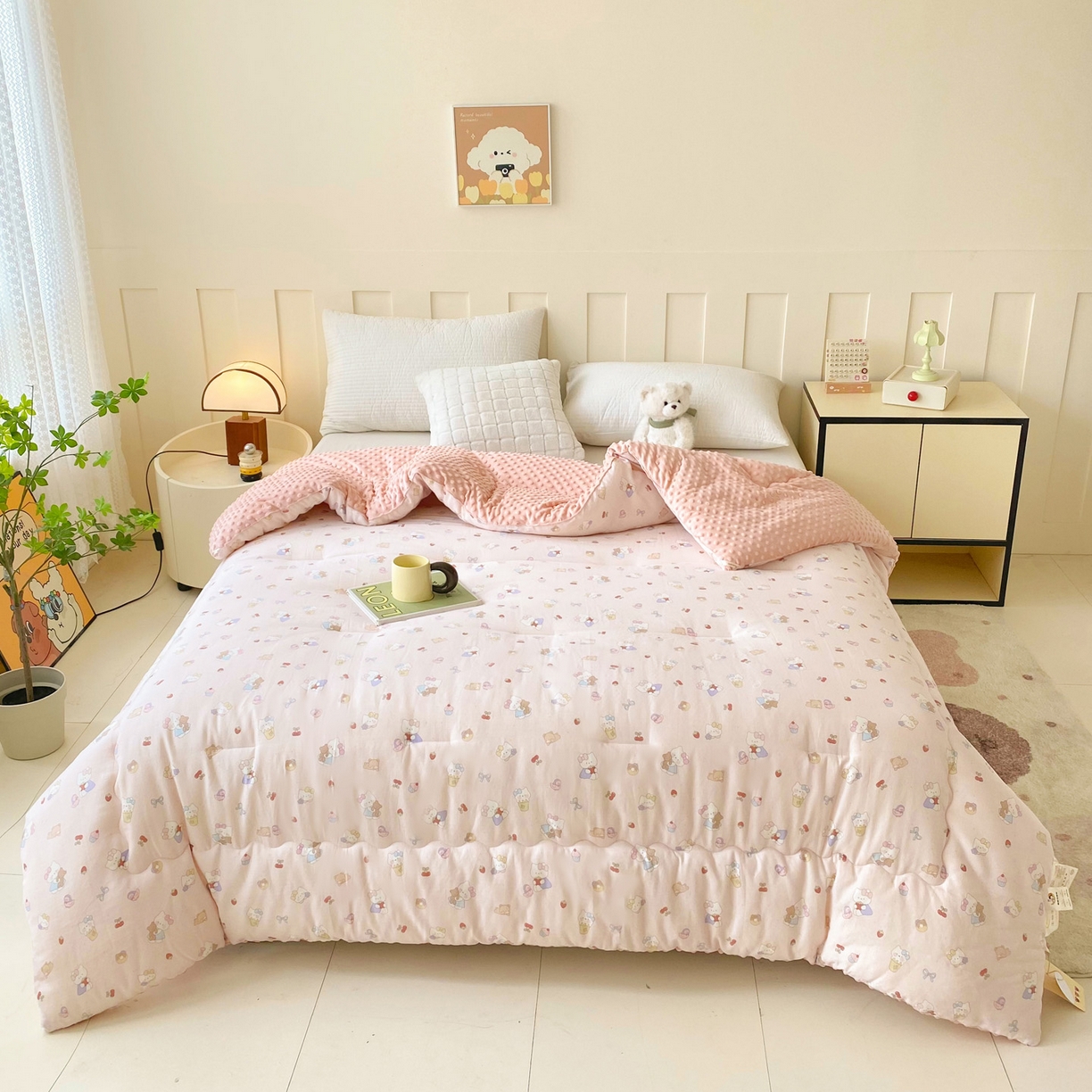 91家纺网 家纺一手货源 找家纺 小叮当家纺仓储工厂店 2025新款A类母婴级全棉双层纱婴儿绒210g豆豆被20%大豆纤维单人双人被芯 莓烦恼