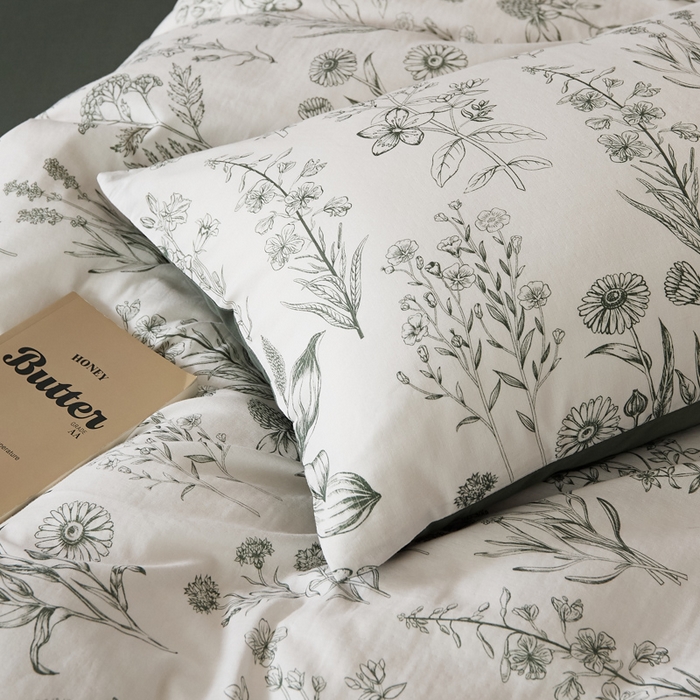 91家纺网 家纺一手货源 找家纺 禾时 2025新款全棉纯棉双层纱印花四件套-暗合 茉含-墨绿