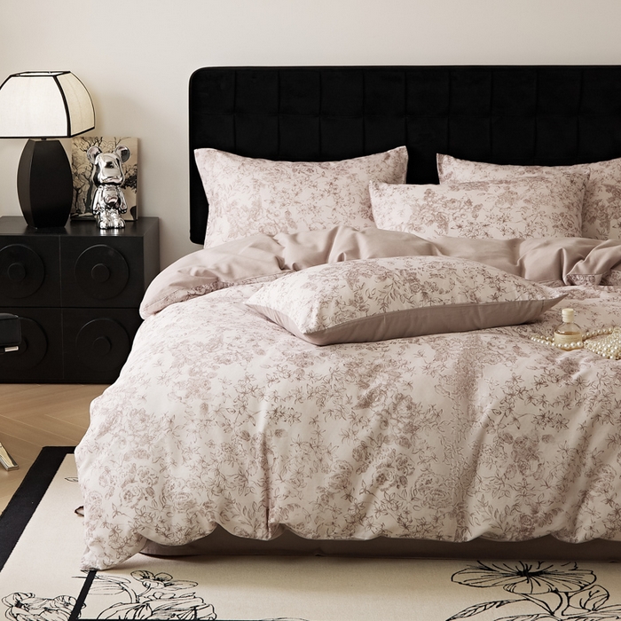 禾时 2025新款全棉纯棉双层纱印花四件套-暗合 逆时光-粉