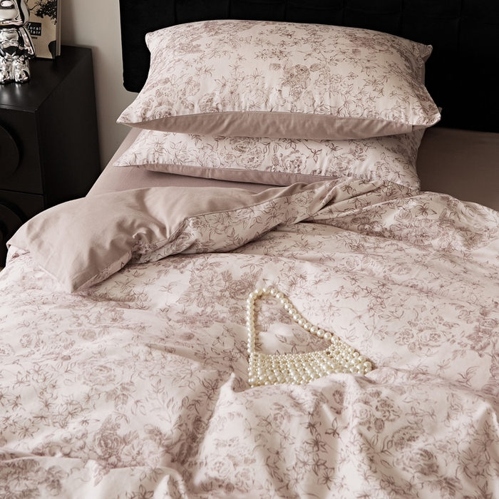 91家纺网 家纺一手货源 找家纺 禾时 2025新款全棉纯棉双层纱印花四件套-暗合 逆时光-粉