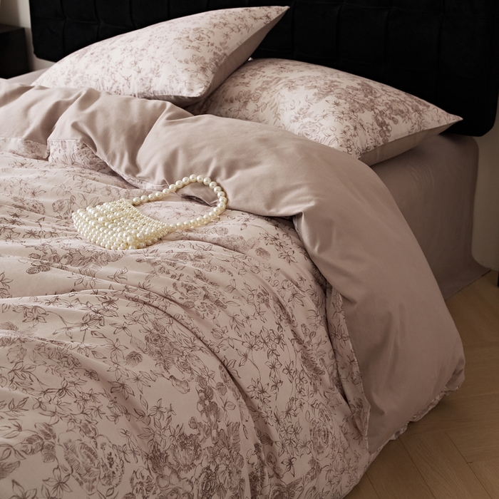 91家纺网 家纺一手货源 找家纺 禾时 2025新款全棉纯棉双层纱印花四件套-暗合 逆时光-粉