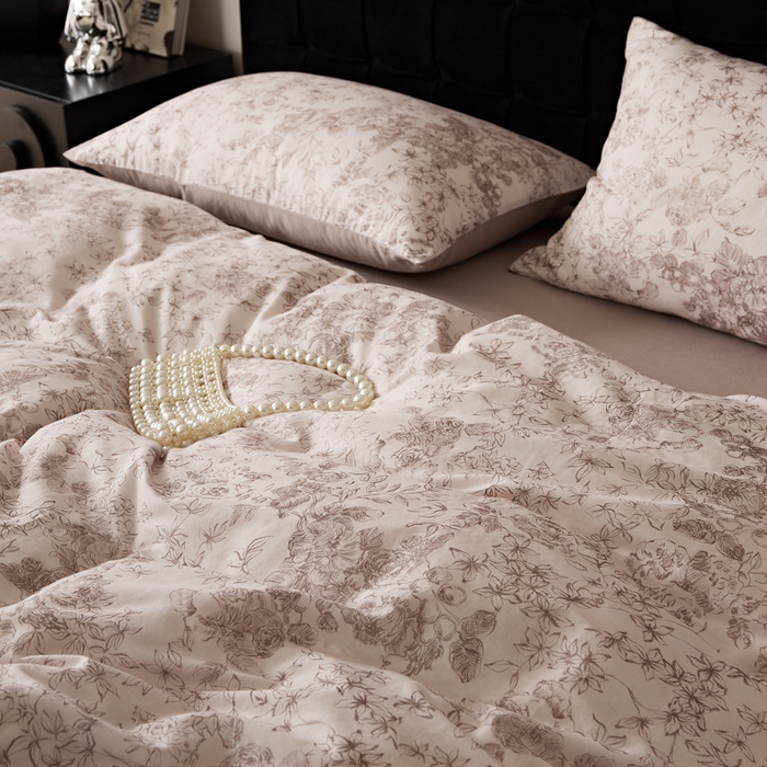 91家纺网 家纺一手货源 找家纺 禾时 2025新款全棉纯棉双层纱印花四件套-暗合 逆时光-粉