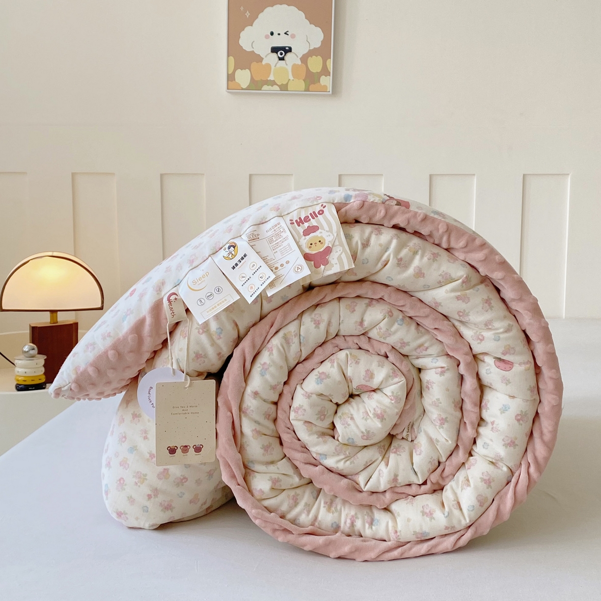 小叮当家纺仓储工厂店 2025新款A类母婴级全棉双层纱婴儿绒210g豆豆被20%大豆纤维单人双人被芯 蜜桃小姐