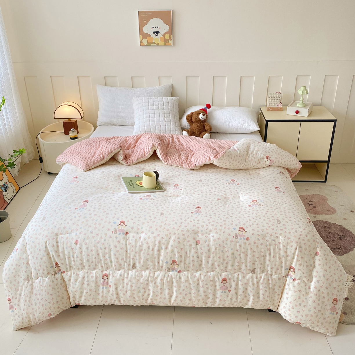 91家纺网 家纺一手货源 找家纺 小叮当家纺仓储工厂店 2025新款A类母婴级全棉双层纱婴儿绒210g豆豆被20%大豆纤维单人双人被芯 蜜桃小姐