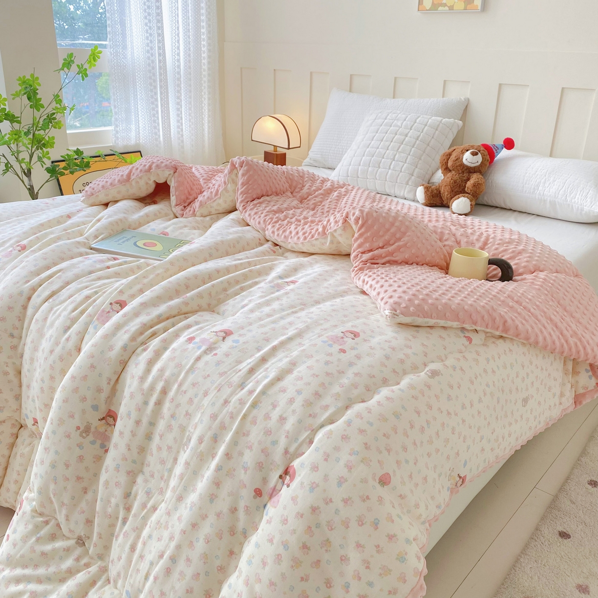 91家纺网 家纺一手货源 找家纺 小叮当家纺仓储工厂店 2025新款A类母婴级全棉双层纱婴儿绒210g豆豆被20%大豆纤维单人双人被芯 蜜桃小姐