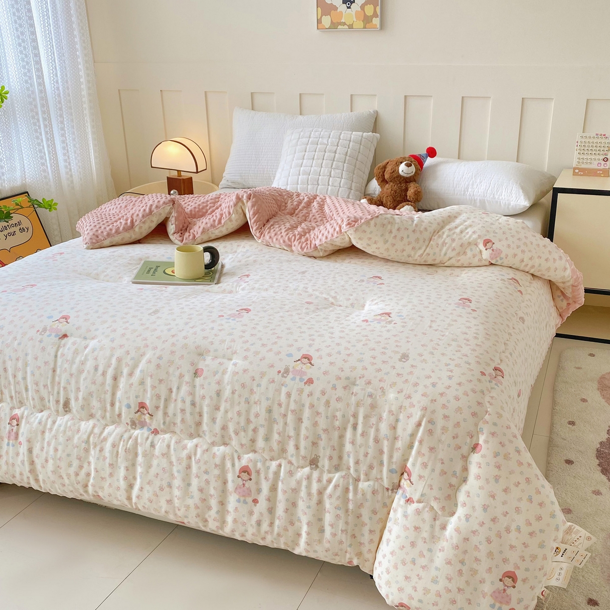 91家纺网 家纺一手货源 找家纺 小叮当家纺仓储工厂店 2025新款A类母婴级全棉双层纱婴儿绒210g豆豆被20%大豆纤维单人双人被芯 蜜桃小姐