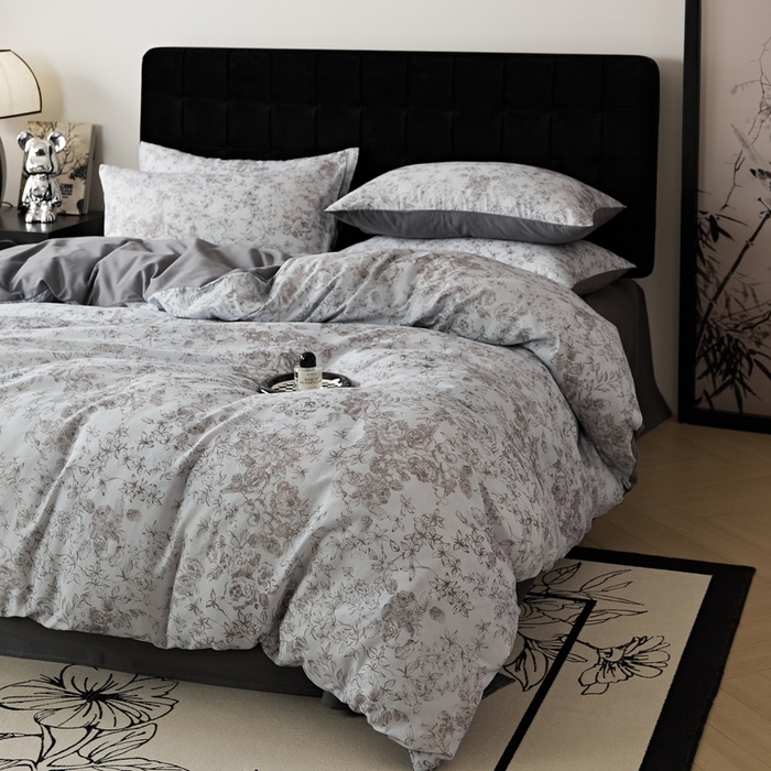 91家纺网 家纺一手货源 找家纺 禾时 2025新款全棉纯棉双层纱印花四件套-暗合 逆时光-蓝