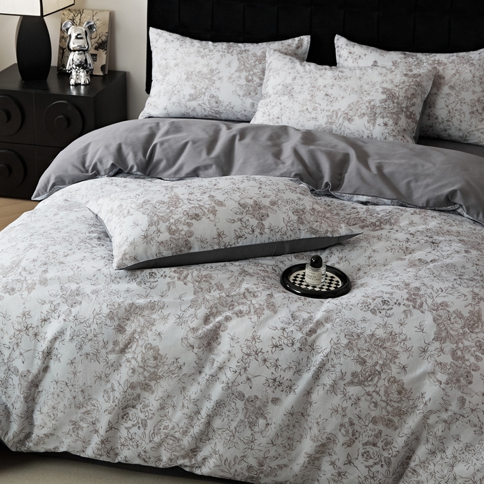 91家纺网 家纺一手货源 找家纺 禾时 2025新款全棉纯棉双层纱印花四件套-暗合 逆时光-蓝