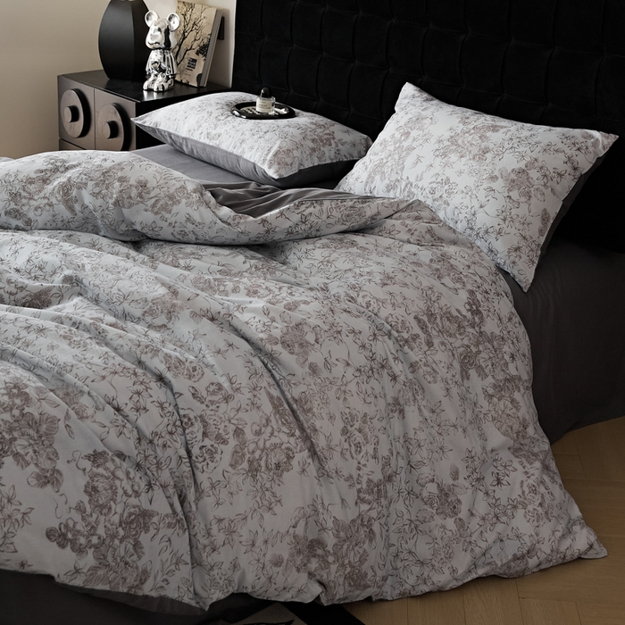 91家纺网 家纺一手货源 找家纺 禾时 2025新款全棉纯棉双层纱印花四件套-暗合 逆时光-蓝