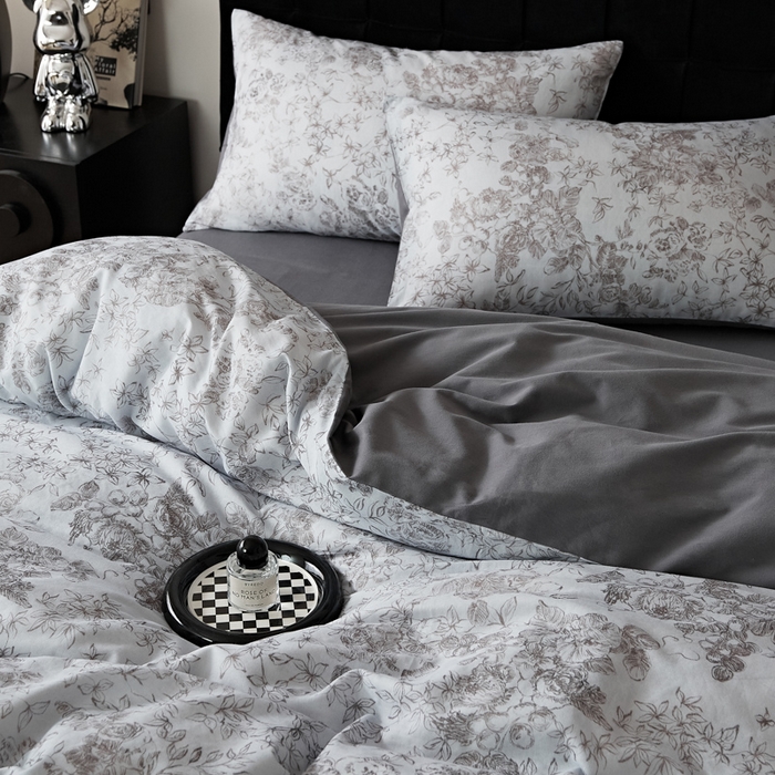 91家纺网 家纺一手货源 找家纺 禾时 2025新款全棉纯棉双层纱印花四件套-暗合 逆时光-蓝