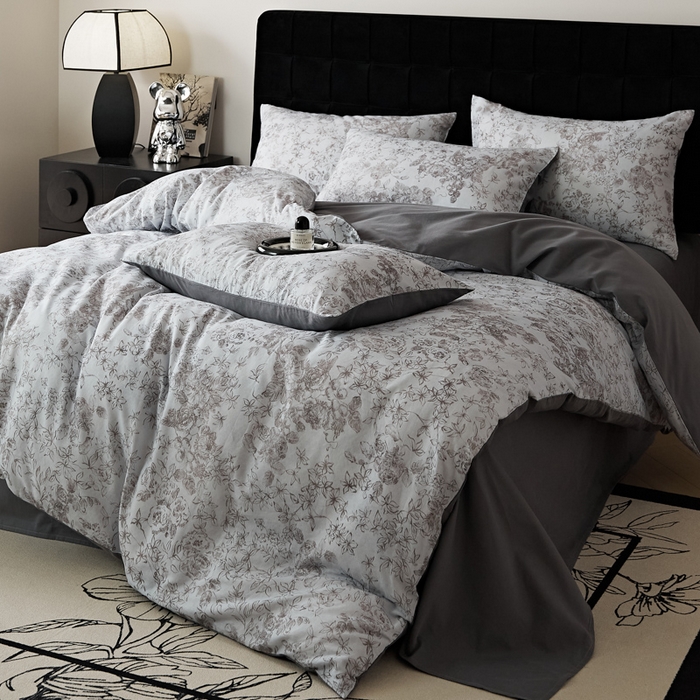 91家纺网 家纺一手货源 找家纺 禾时 2025新款全棉纯棉双层纱印花四件套-暗合 逆时光-蓝